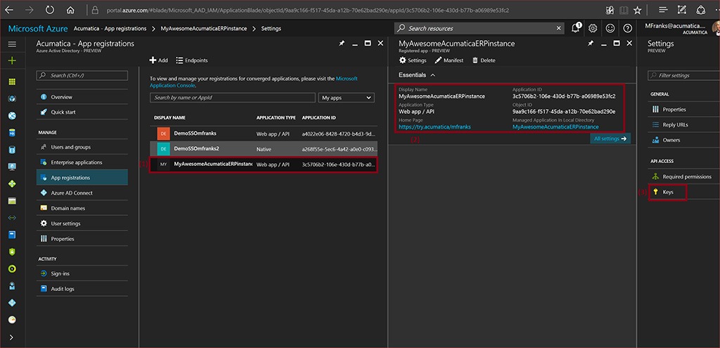 Acumatica - App registration - My Awesome Acumatica ERP Instance - Settings