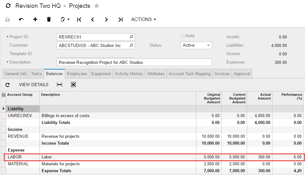 Review the impact of this labor transaction on the project P&L