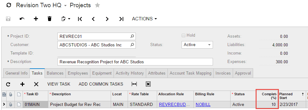 Note that expenses have now posted to the project