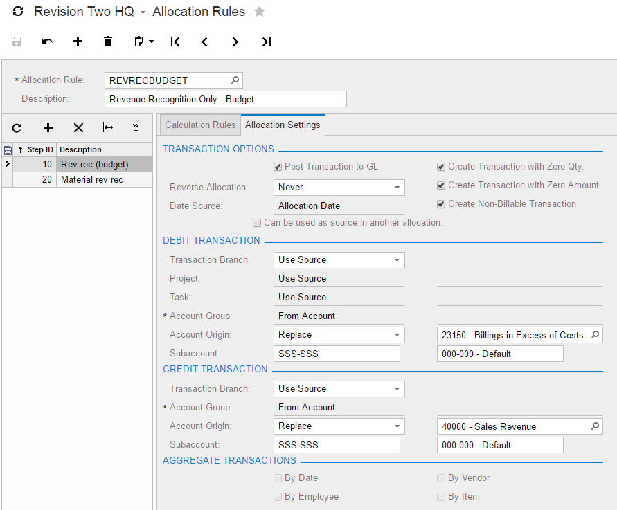 Complete the Allocation Settings tab