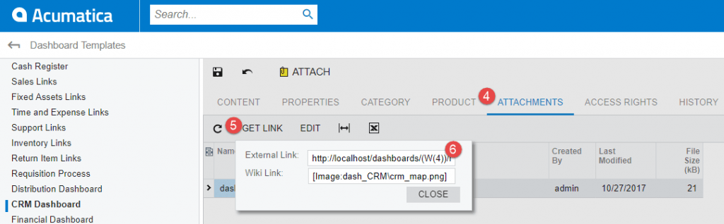 Create Link in CRM Dashboard Attachments