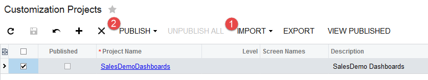 Import and Publish Customization Project
