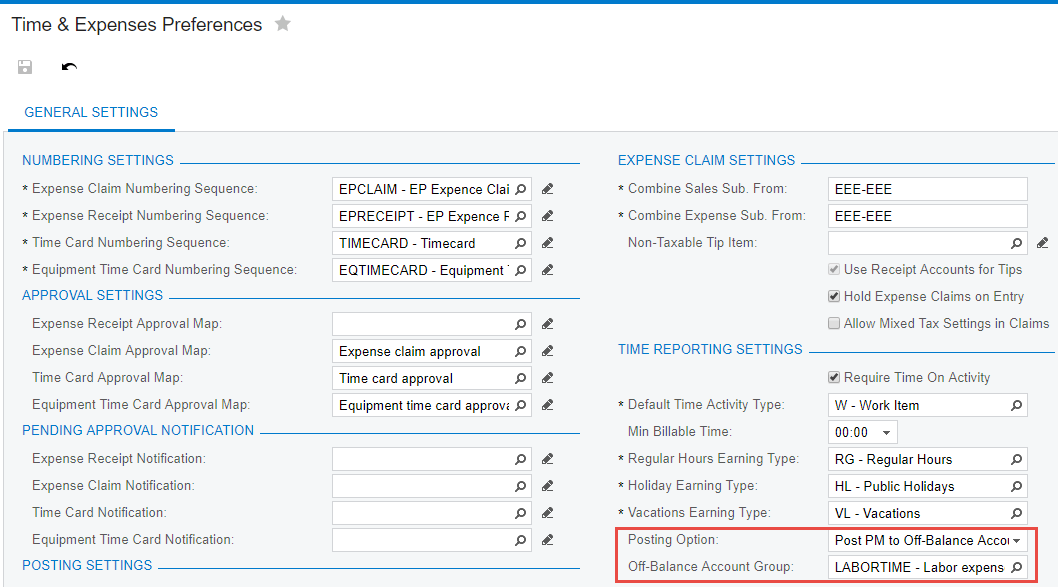 use the Time Reporting Settings to set the Posting Option