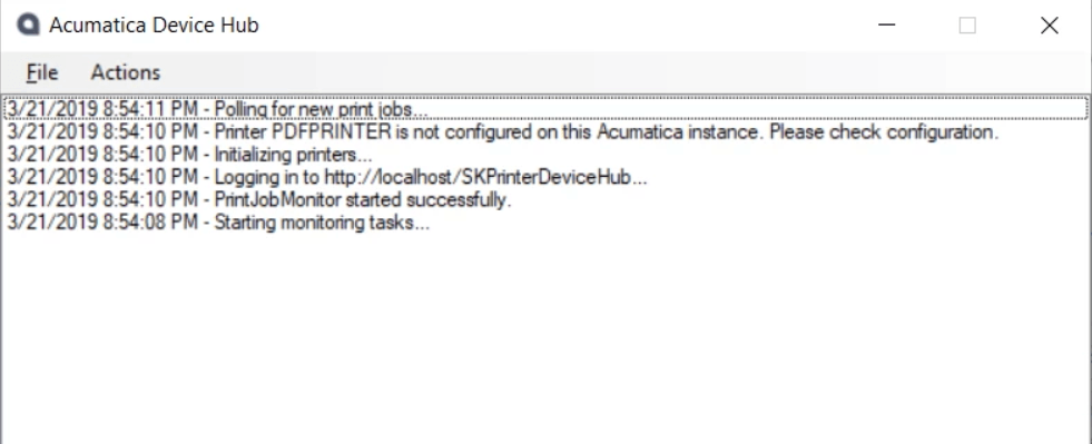 DeviceHub is running and polling for new documents to be printed