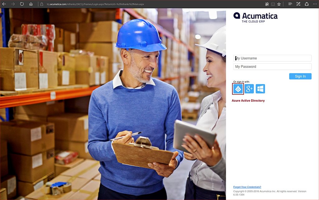 Acumatica Cloud ERP Login - Username and Password