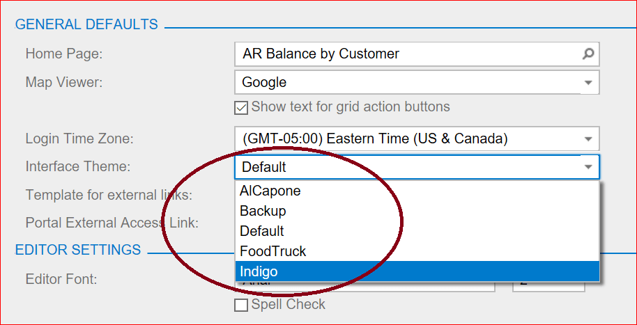 Cloud ERP Dashboard - Editor Settings