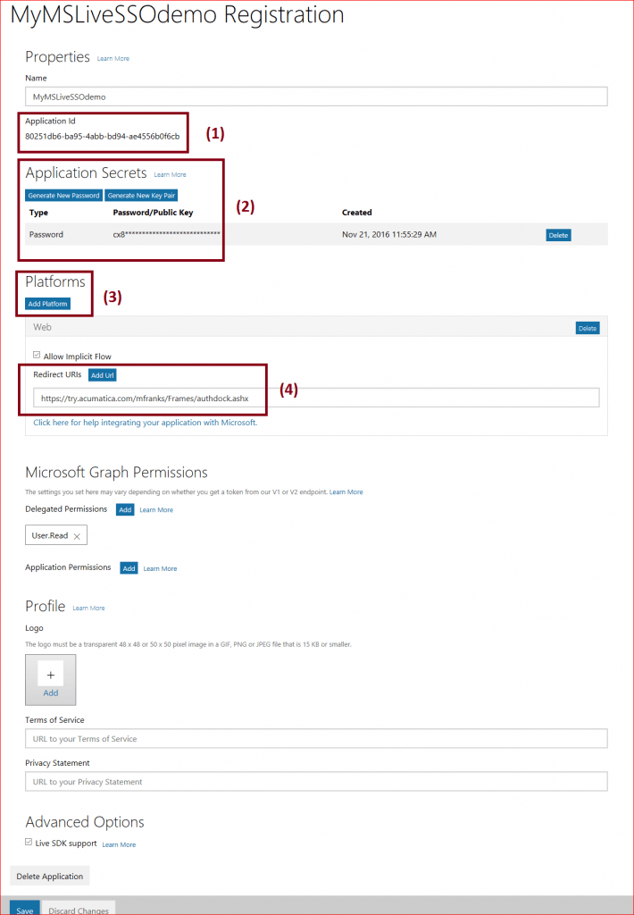 My MS Live SSO Demo Registration.