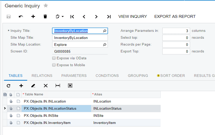 Generic Inquiries Dashboard - Inventory By Location