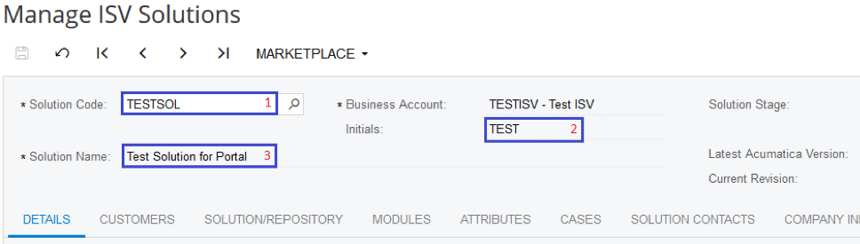 ISV Solutions Section with Solution Code and Solution Name.