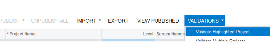 Validations - Validate Highlighted Project.