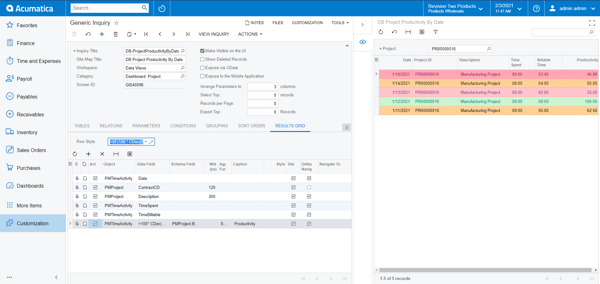 How to use Acumatica Generic Inquiry Row Styles with Aggregated Values