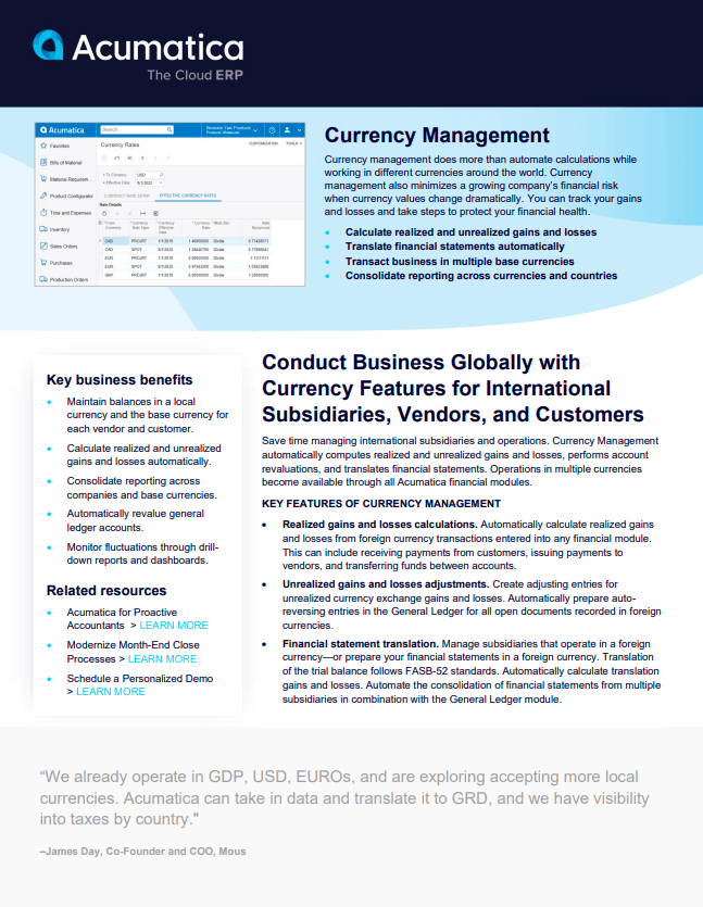 Currency Management Product Sheet