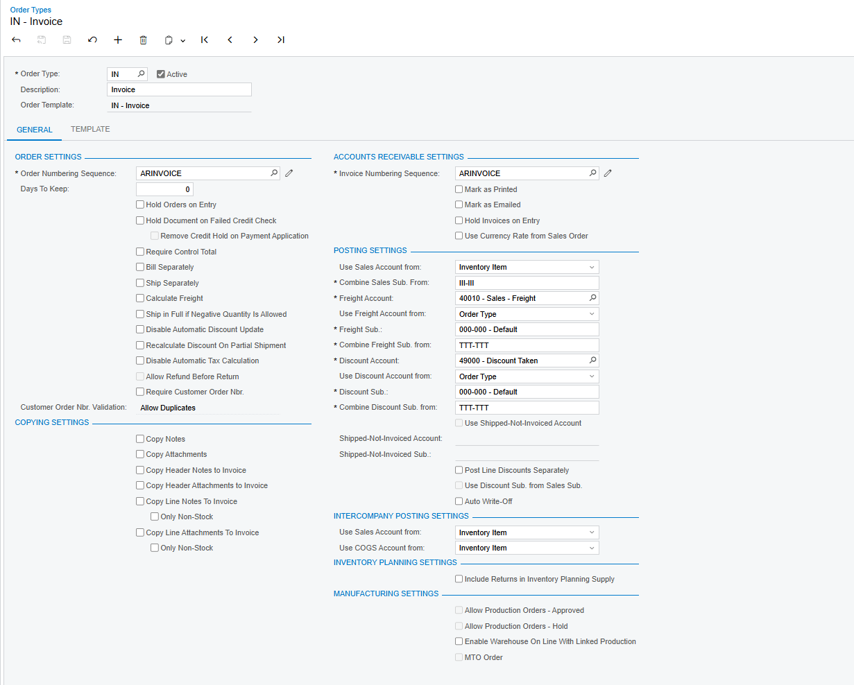 Invoice Template Configuration settings in Acumatica