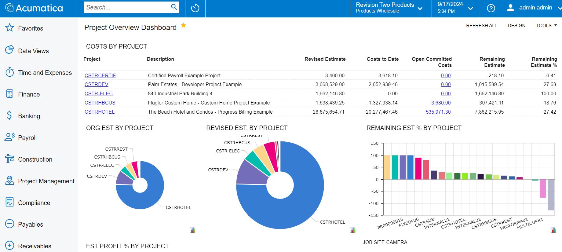 Project Overview Dashboard - Job Costing Accounting