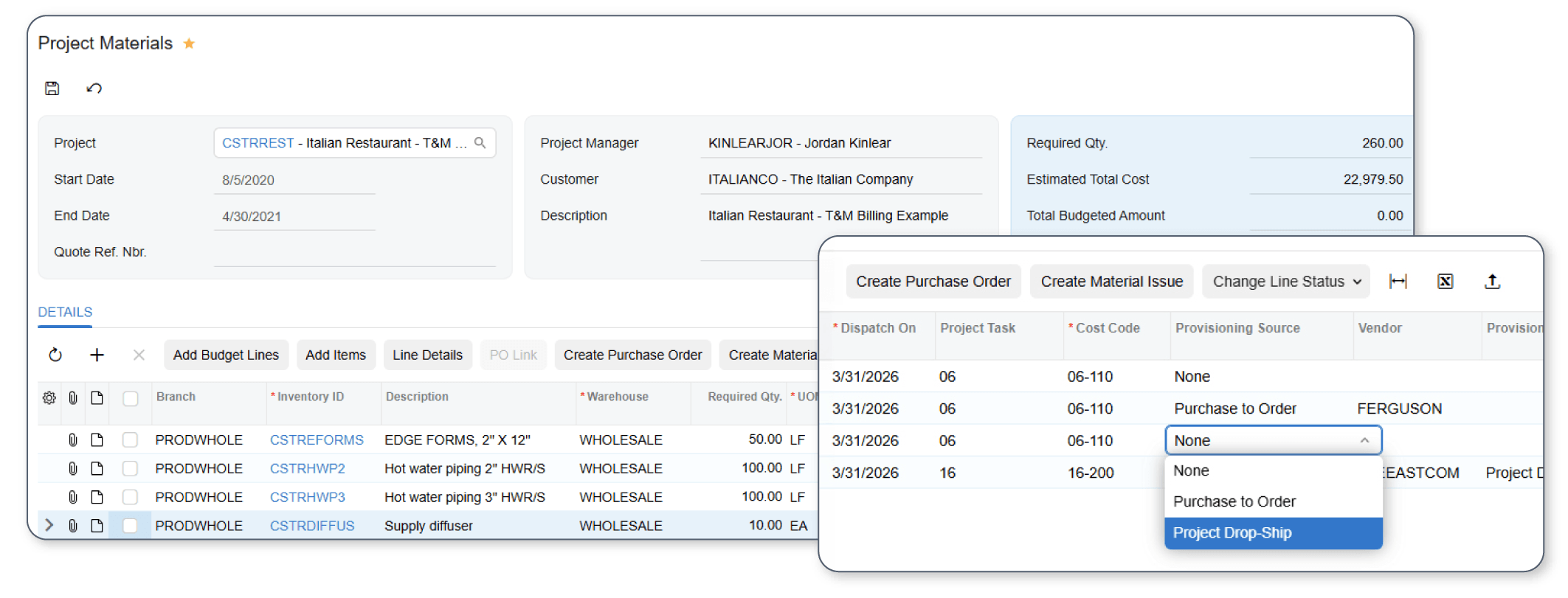Screenshot of the Acumatica Inventory and Material Management